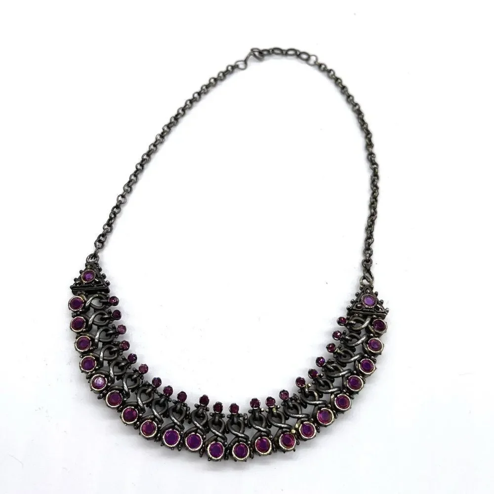 Statement Necklace with Pink Crystal on Laminate chain